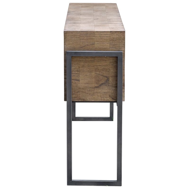 Uttermost Nevis Contemporary Wood and Metal Console Table in Oatmeal and Gray