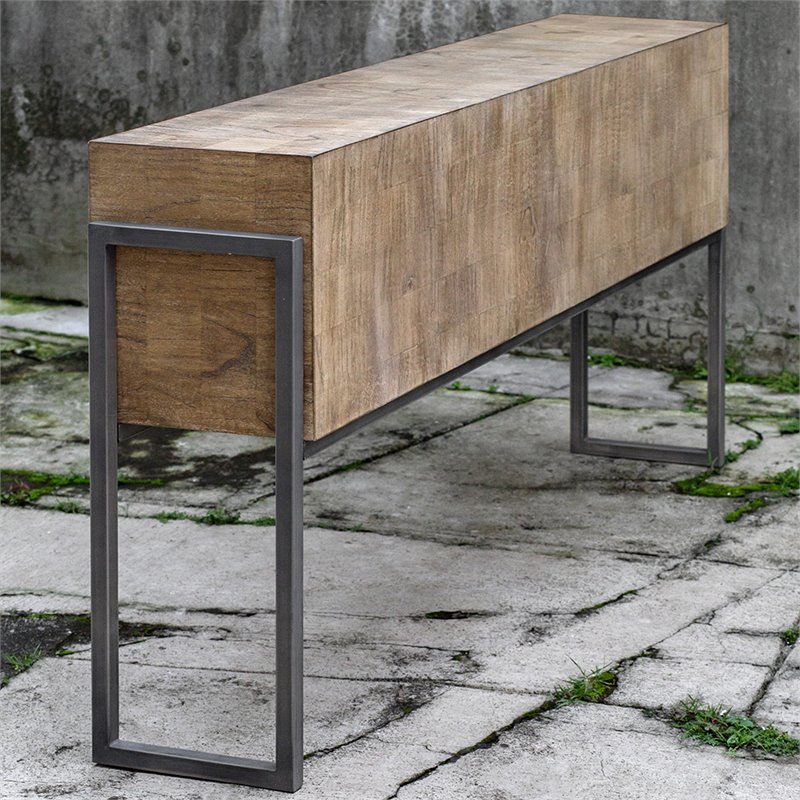 Uttermost Nevis Contemporary Wood and Metal Console Table in Oatmeal and Gray