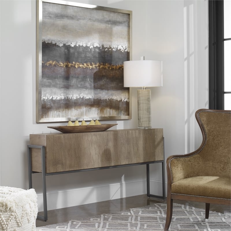 Uttermost Nevis Contemporary Wood and Metal Console Table in Oatmeal and Gray