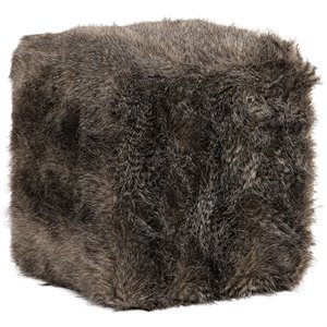 Uttermost Jayna Contemporary MDF Wood and Faux Fur Pouf in Charcoal and Brown