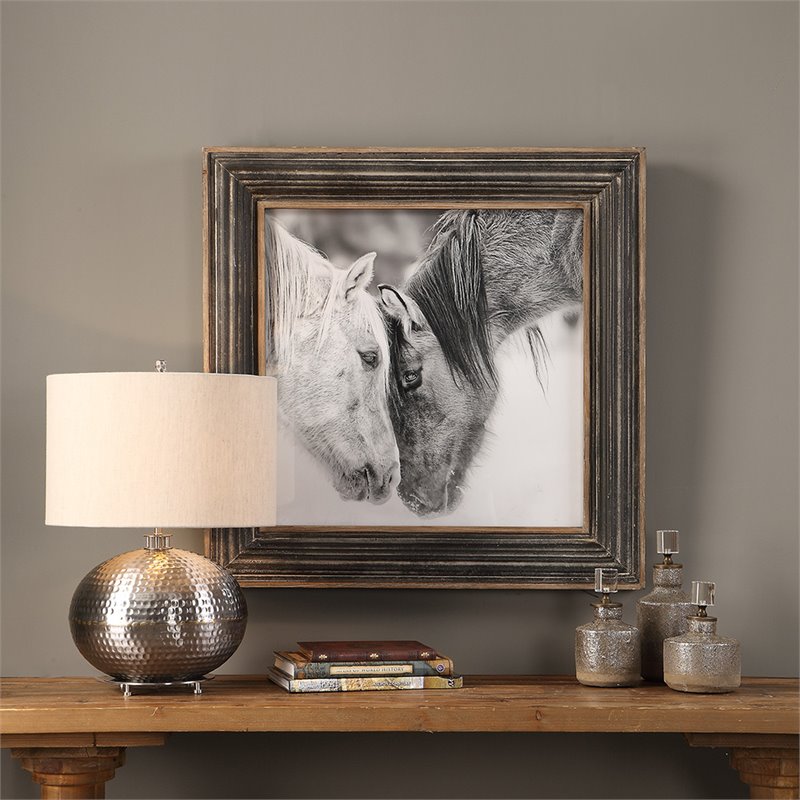 Uttermost Custom MDF Glass Iron and Paper Horses Print in Black and White