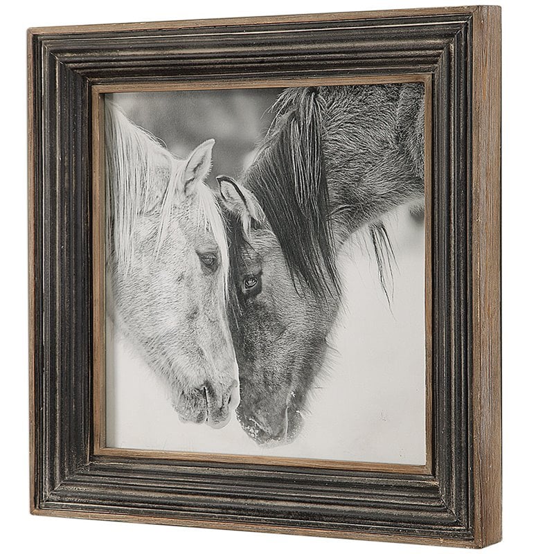 Uttermost Custom MDF Glass Iron and Paper Horses Print in Black and White