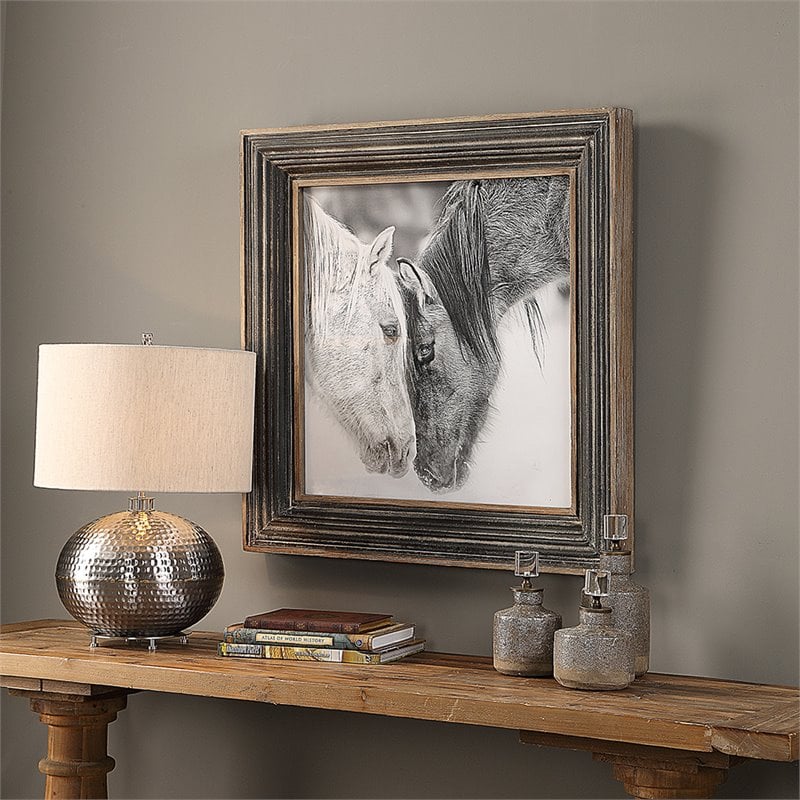 Uttermost Custom MDF Glass Iron and Paper Horses Print in Black and White