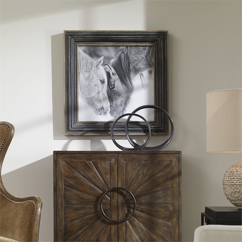 Uttermost Custom MDF Glass Iron and Paper Horses Print in Black and White