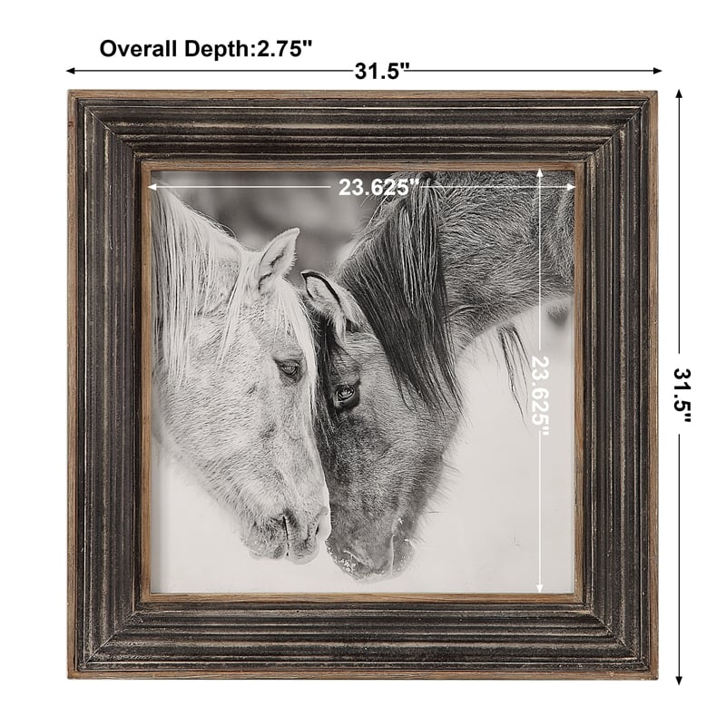 Uttermost Custom MDF Glass Iron and Paper Horses Print in Black and White