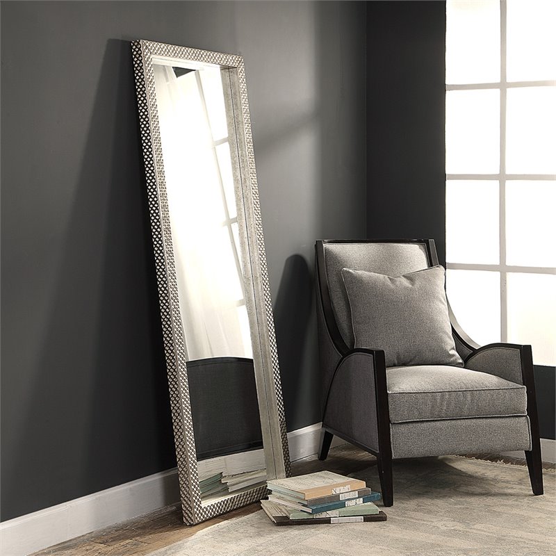 Uttermost Cacelia MDF Wood Glass and Paper Floor Decorative Mirror in Silver