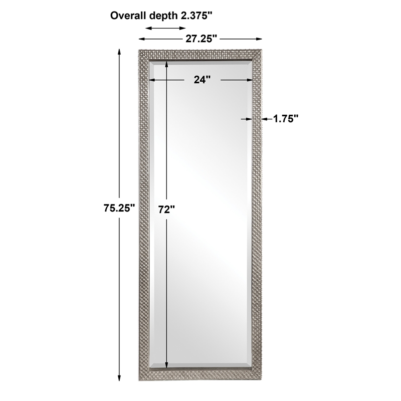 Uttermost Cacelia MDF Wood Glass and Paper Floor Decorative Mirror in Silver