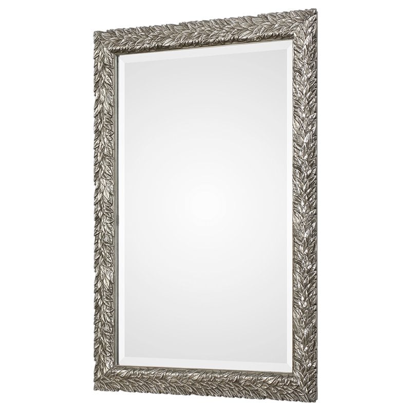 Uttermost Evelina MDF Wood Glass and Paper Leaves Decorative Mirror in Silver