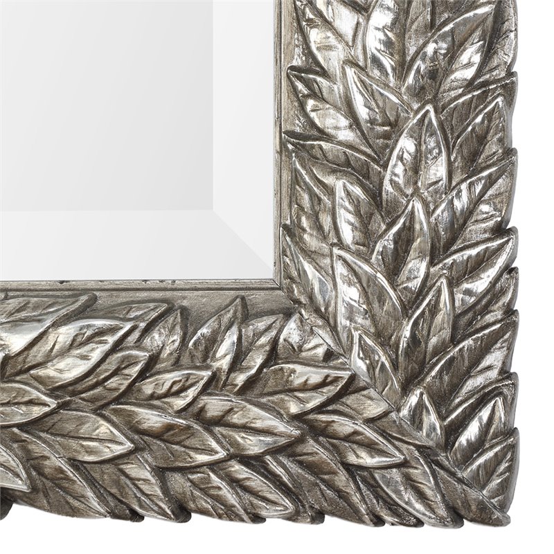Uttermost Evelina MDF Wood Glass and Paper Leaves Decorative Mirror in Silver