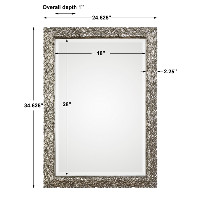 Uttermost Evelina MDF Wood Glass and Paper Leaves Decorative Mirror in Silver