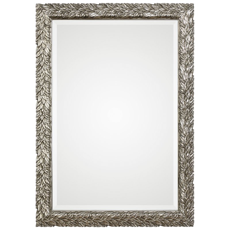 Uttermost Evelina MDF Wood Glass and Paper Leaves Decorative Mirror in Silver