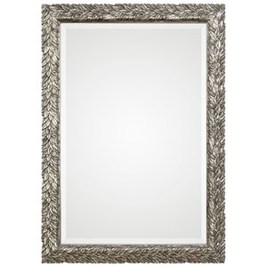 Uttermost Evelina MDF Wood Glass and Paper Leaves Decorative Mirror in Silver