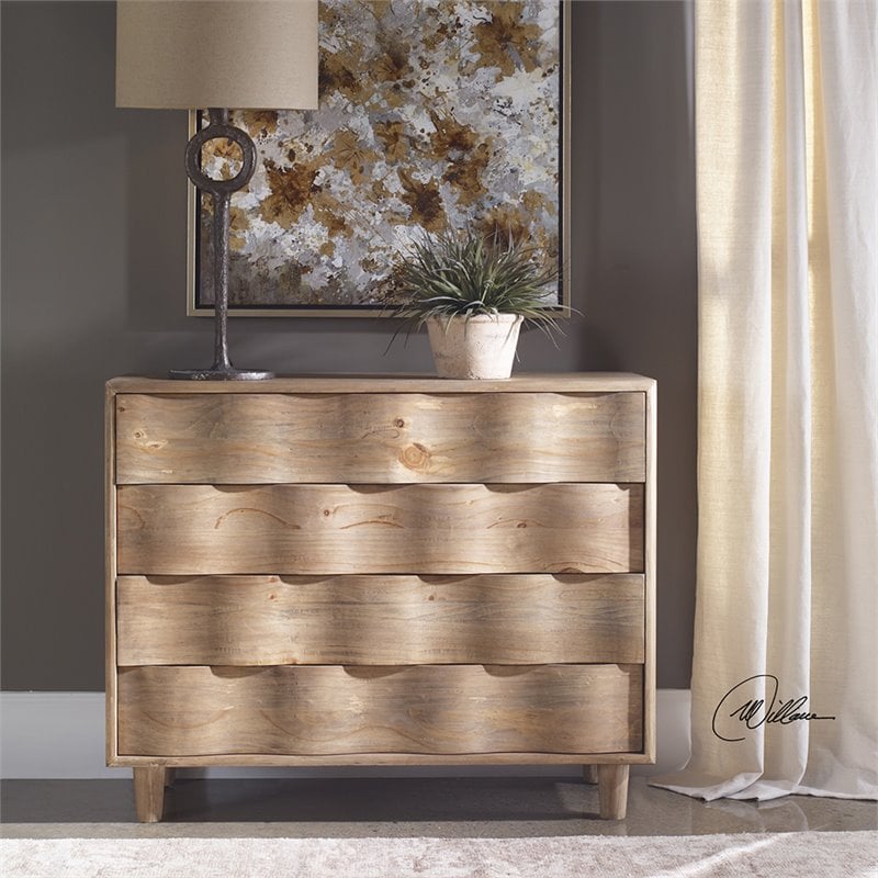 Uttermost Crawford 4-Drawer Coastal MDF Wood Accent Chest in Light Oak
