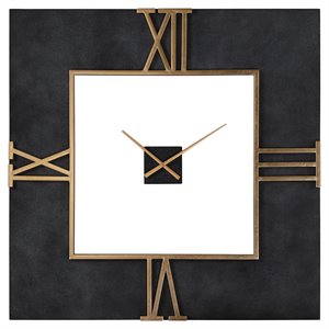 Uttermost Mudita MDF Iron and Cement Wall Clock in Textured Black and Gold
