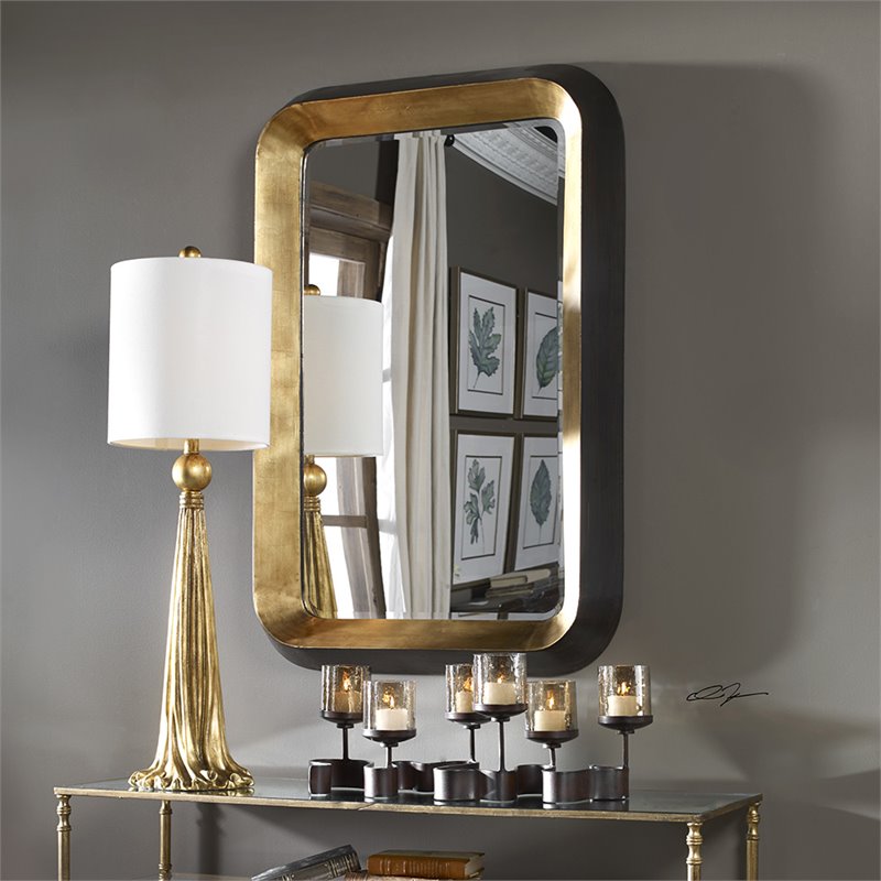 Uttermost Niva MDF Wood and Metal Decorative Mirror in Gold and Black