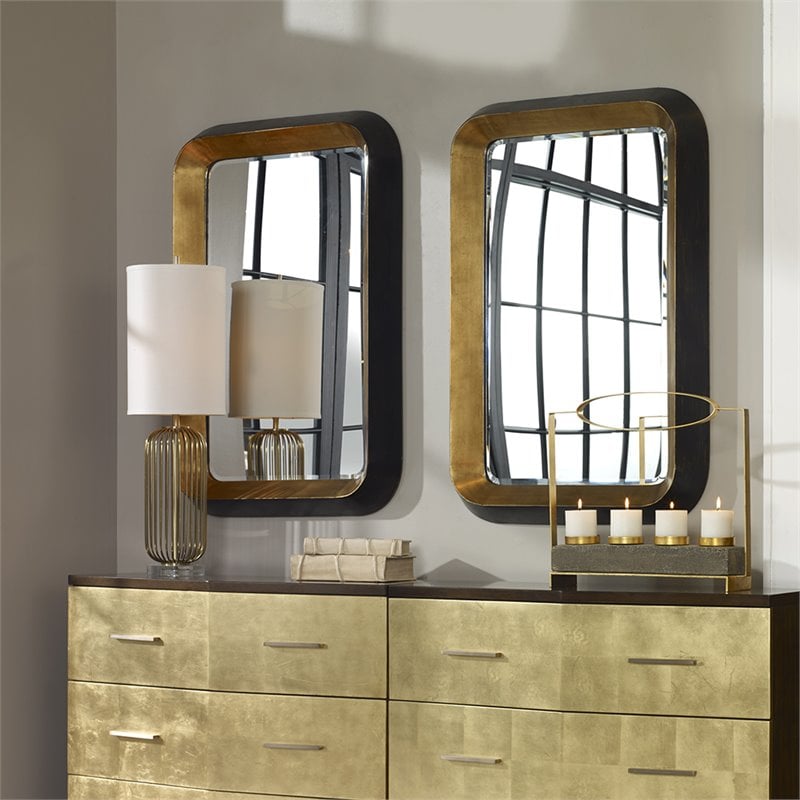 Uttermost Niva MDF Wood and Metal Decorative Mirror in Gold and Black