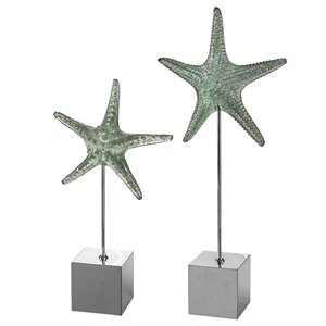 uttermost 2 piece starfish sculpture set in marine green and gray