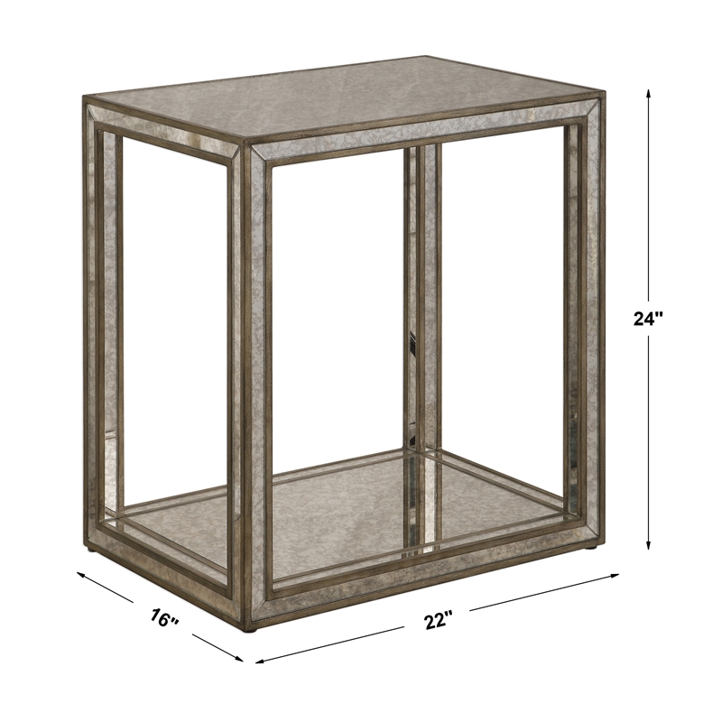 Uttermost Julie Contemporary MDF Wood Mirrored End Table in Antique Gold