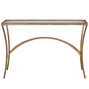 Uttermost Alayna Contemporary Metal and Glass Top Console Table in Gold