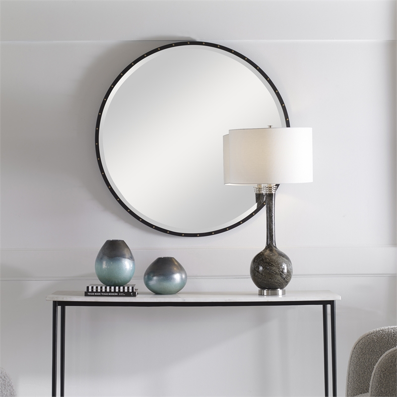 Uttermost Benedo Contemporary Metal Decorative Mirror in Rustic Black