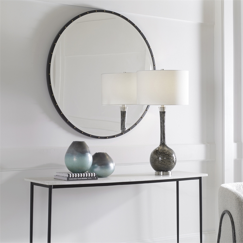 Uttermost Benedo Contemporary Metal Decorative Mirror in Rustic Black