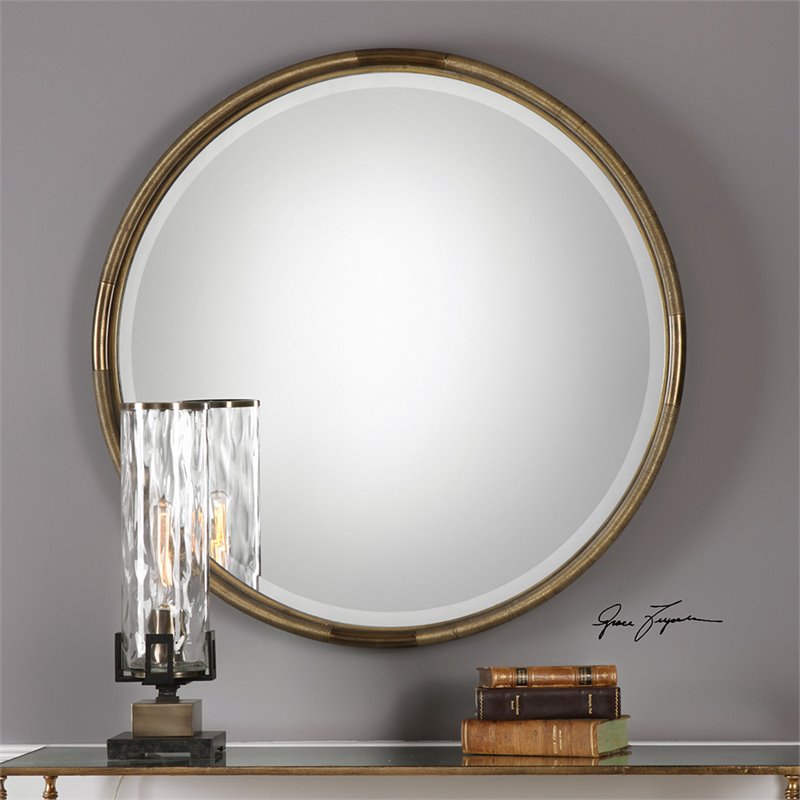 Uttermost Finnick Metal Glass and MDF Wood Decorative Mirror in Gold