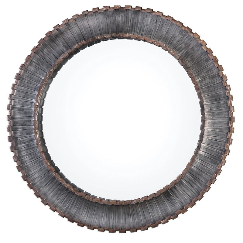 Uttermost Tanaina Metal and MDF Wood Decorative Mirror in Silver/Rustic Brown