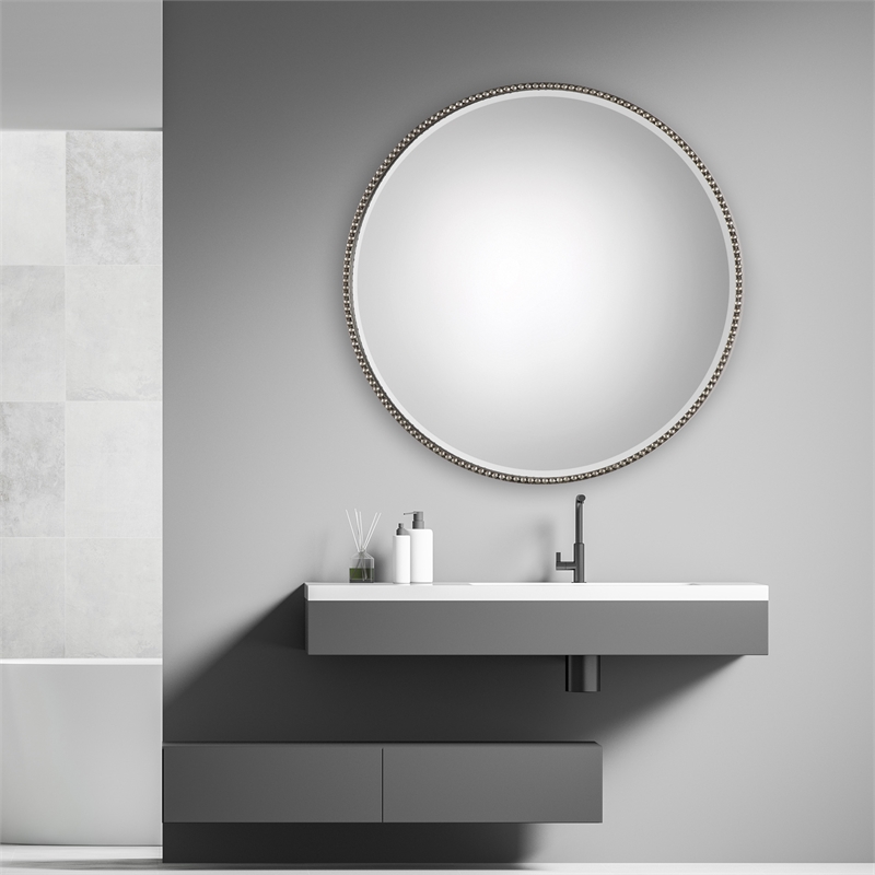 Uttermost Stefania MDF Wood and Iron Decorative Mirror in Antique Silver