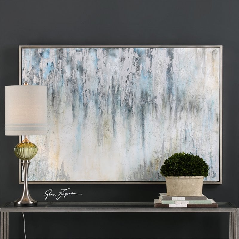 Uttermost Overcast Wood and Acrylic Abstract Art in Blue/Gray/Silver/White