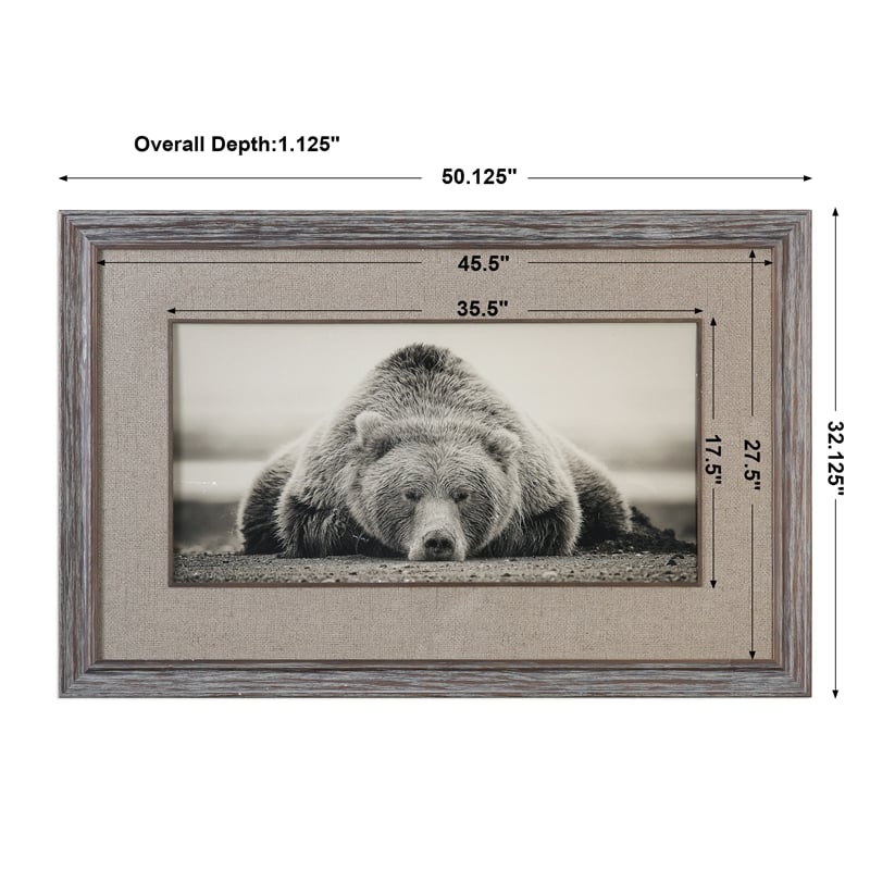 Uttermost Deep Sleep Traditional Wood and Glass Bear Print in Brown/White