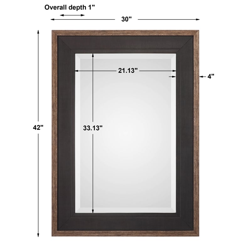 Uttermost Staveley Pine Wood and MDF Decorative Mirror in Rustic Black/Bronze
