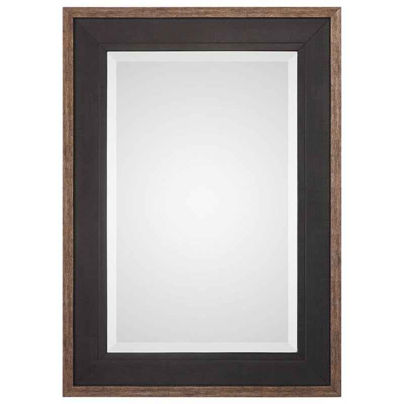 Uttermost Staveley Pine Wood and MDF Decorative Mirror in Rustic Black/Bronze