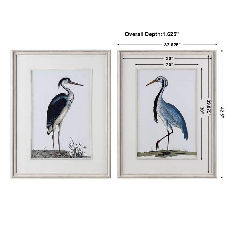 Uttermost Shore Birds Wood Glass Framed Prints in Black/Blue/White (Set of 2)
