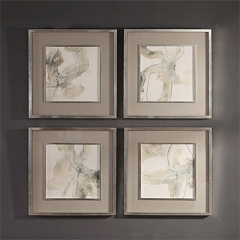 Uttermost Divination Wood Glass Paper Abstract Art in Gray/Off White (Set of 4)