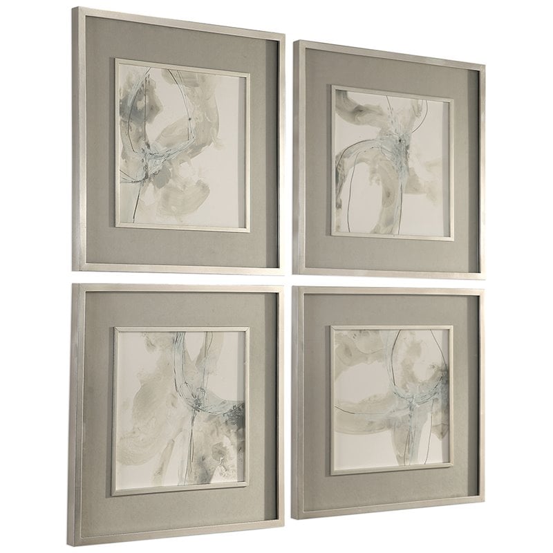 Uttermost Divination Wood Glass Paper Abstract Art in Gray/Off White (Set of 4)