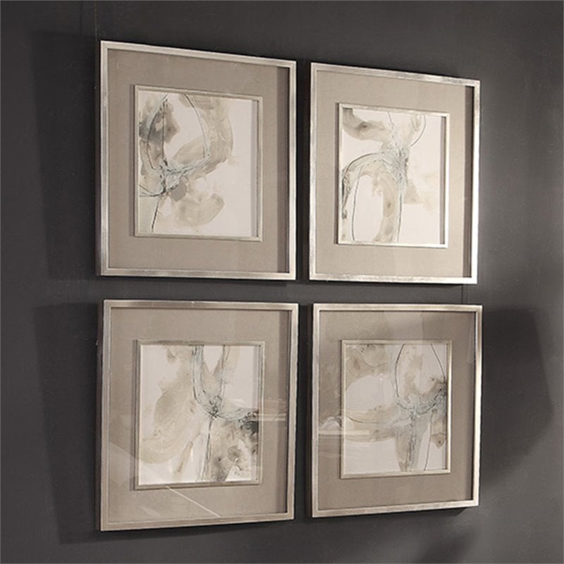 Uttermost Divination Wood Glass Paper Abstract Art in Gray/Off White (Set of 4)