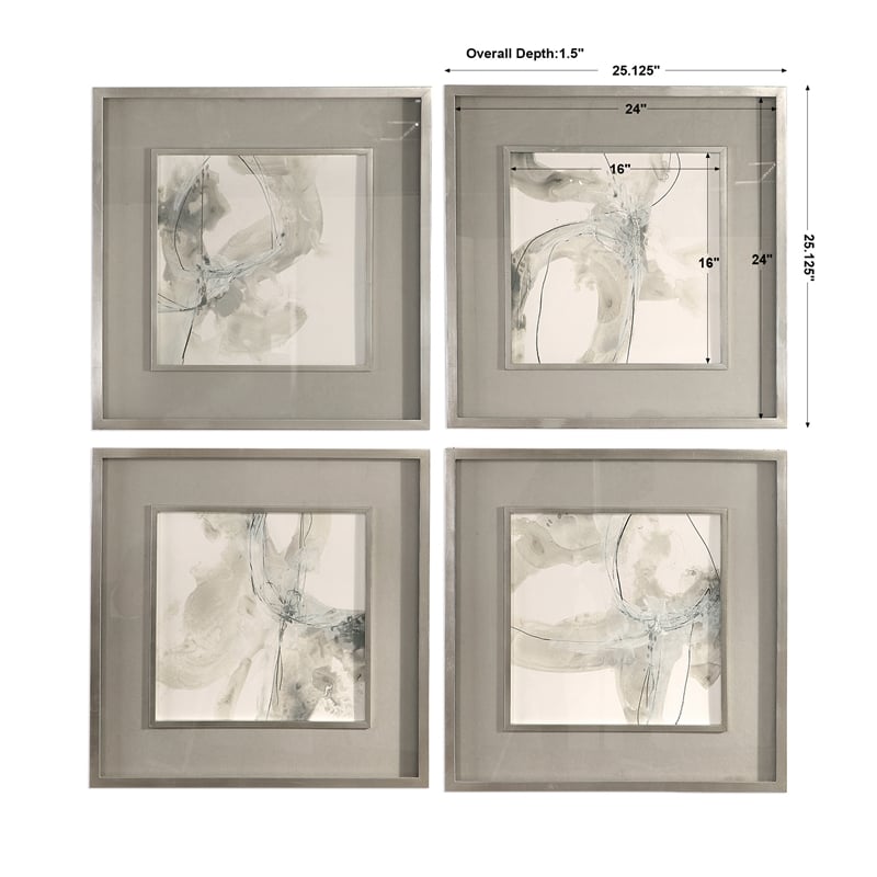 Uttermost Divination Wood Glass Paper Abstract Art in Gray/Off White (Set of 4)