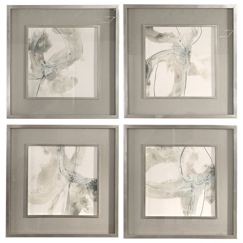 Uttermost Divination Wood Glass Paper Abstract Art in Gray/Off White (Set of 4)