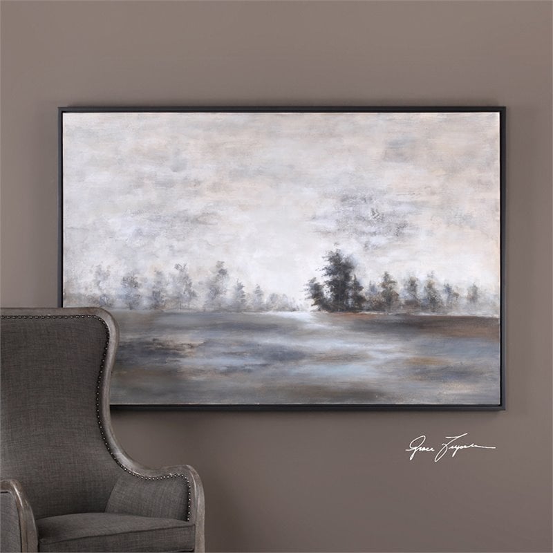 Uttermost Evening Mist Wood Canvas Acrylic Landscape Art in Gray/Green/Charcoal