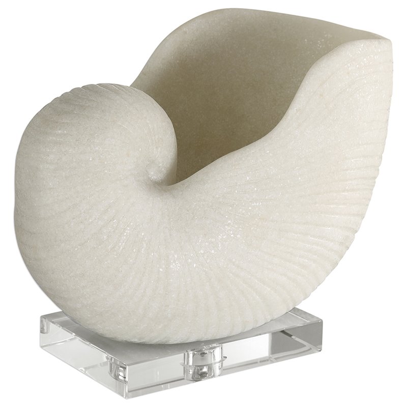 Uttermost Nautilus Shell Coastal Rice Stone and Crystal Sculpture in White