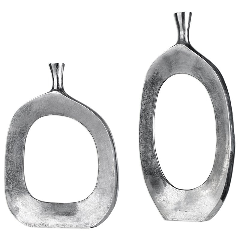 Uttermost Cierra 2-Piece Farmhouse Cast Aluminum Vase Set in Textured Nickel