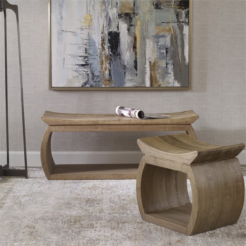 Uttermost Connor Coastal Reclaim Elm Wood Foot Stool in Natural