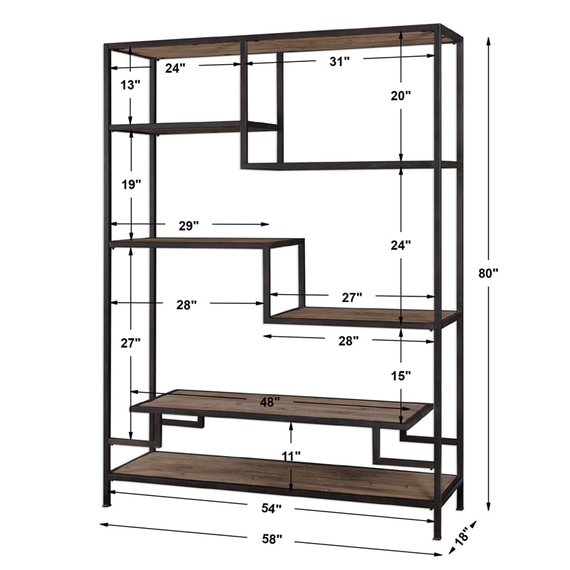 Uttermost Sherwin Recycled Pine and Iron Bookcase in Aged Black and Natural