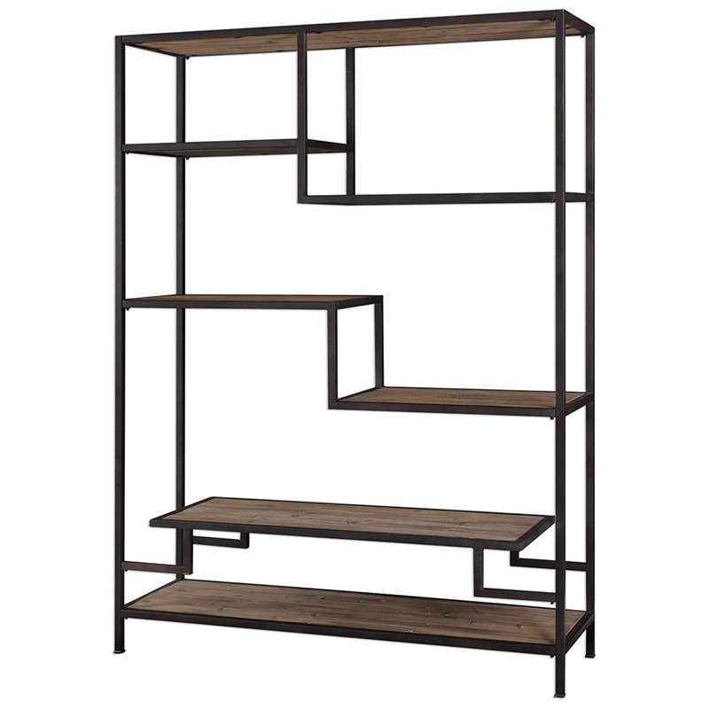 Uttermost Sherwin Recycled Pine and Iron Bookcase in Aged Black and Natural