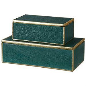 Uttermost Karis 2-Piece Transitional Polyresin Box Set in Emerald Green/Gold