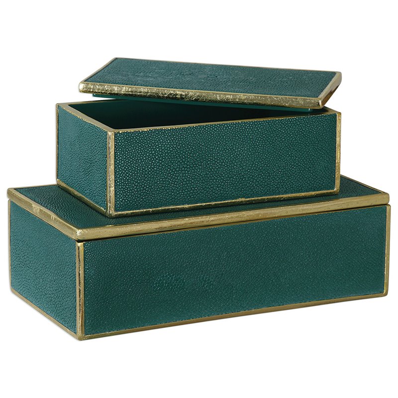 Uttermost Karis 2-Piece Transitional Polyresin Box Set in Emerald Green/Gold