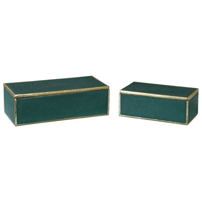 Uttermost Karis 2-Piece Transitional Polyresin Box Set in Emerald Green/Gold