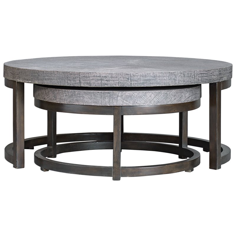 Uttermost Aiyara 2-Piece Coastal Wood Nesting Table Set in Gray and Black