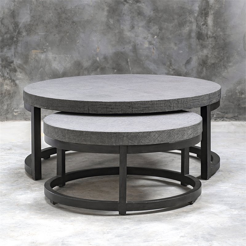 Uttermost Aiyara 2-Piece Coastal Wood Nesting Table Set in Gray and Black
