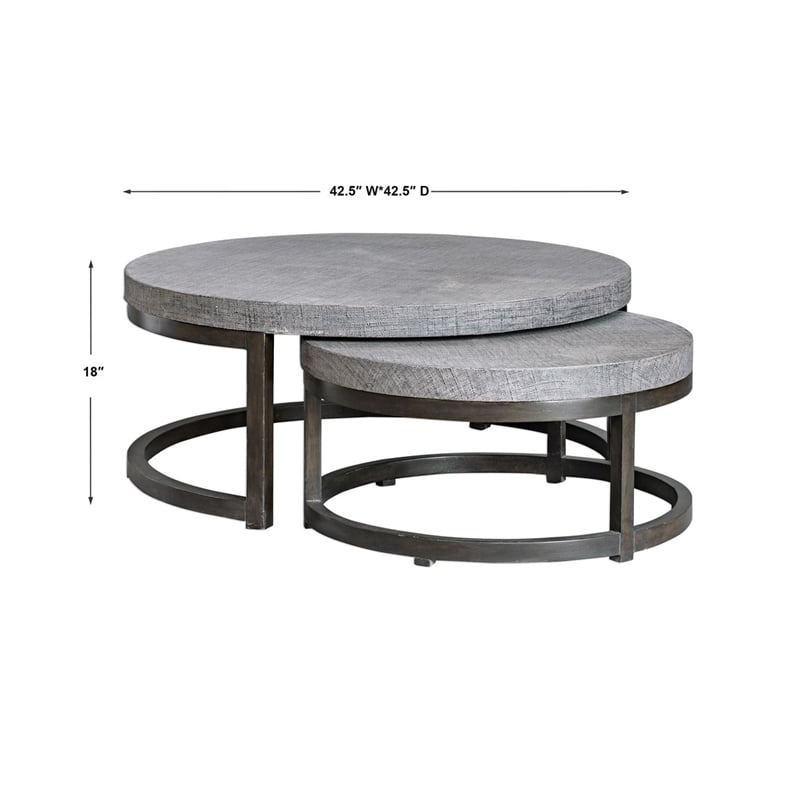 Uttermost Aiyara 2-Piece Coastal Wood Nesting Table Set in Gray and Black